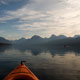 kayaking lake mcdonald at sunrise